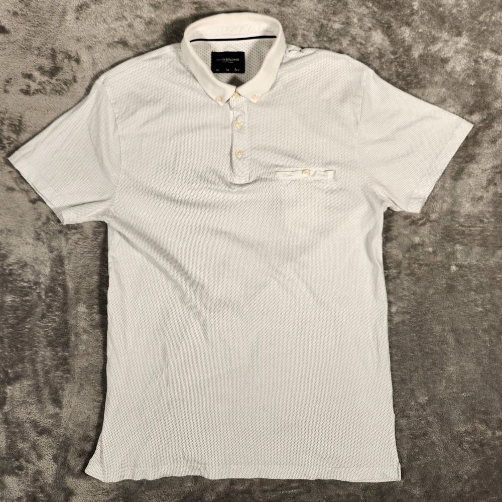 Denim & Flower Polo Shirt Mens Medium White Excellent Short Sleeve Ricky Singh